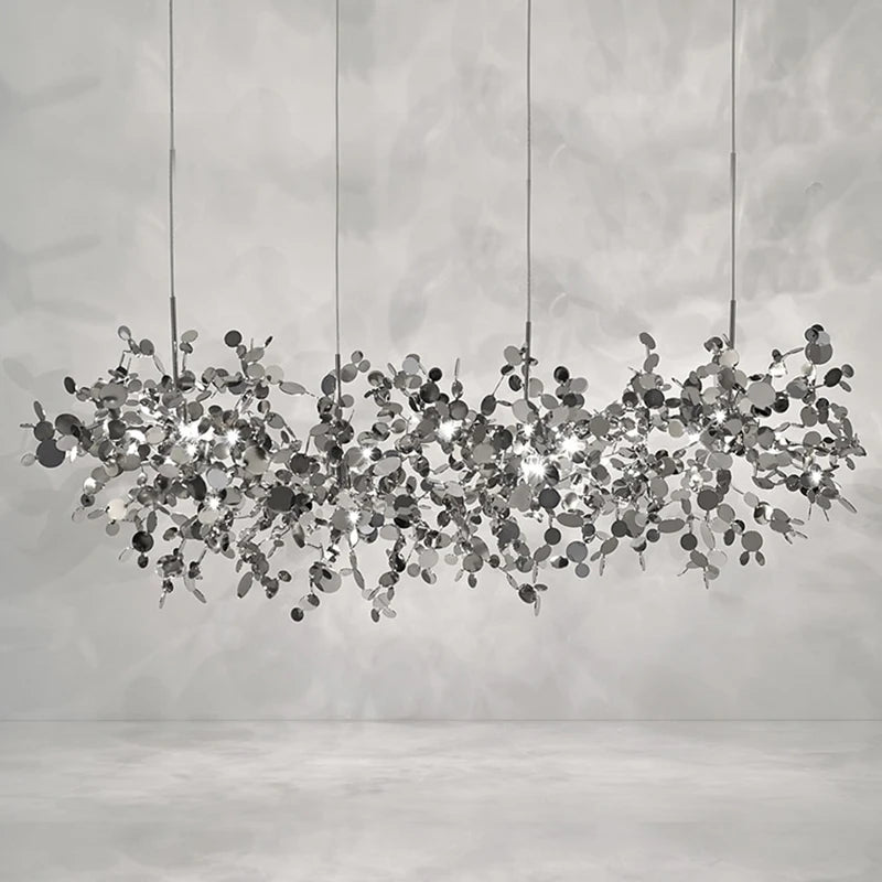 Lustre moderne en acier inoxydable feuille chromée nordique LED - vue 3 sur 14