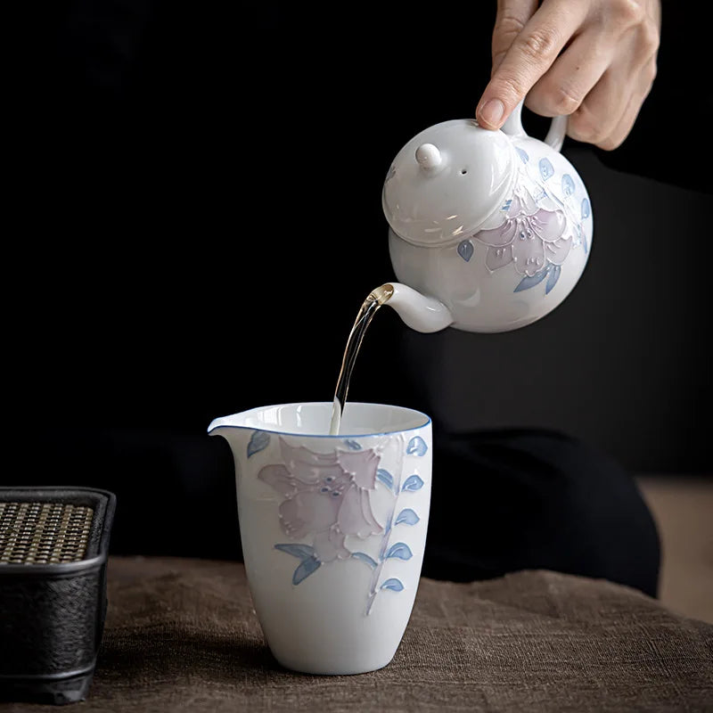 Théière céramique chinoise motifs floraux peints main 160ml - vue 5 sur 7
