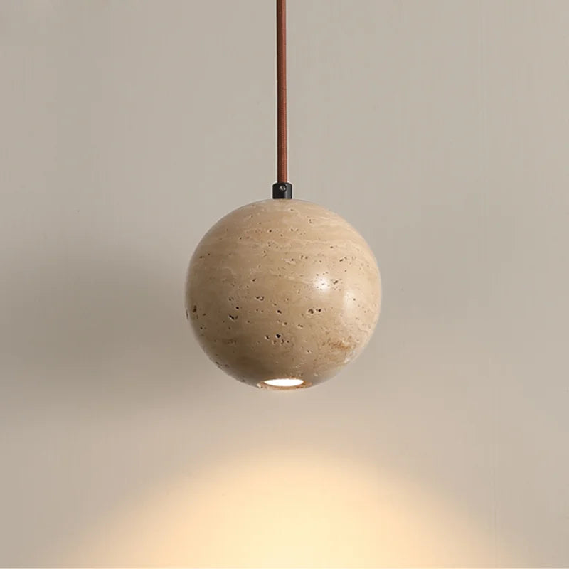 suspension rétro en pierre naturelle avec abat-jour en verre blanc - vue 5 sur 8