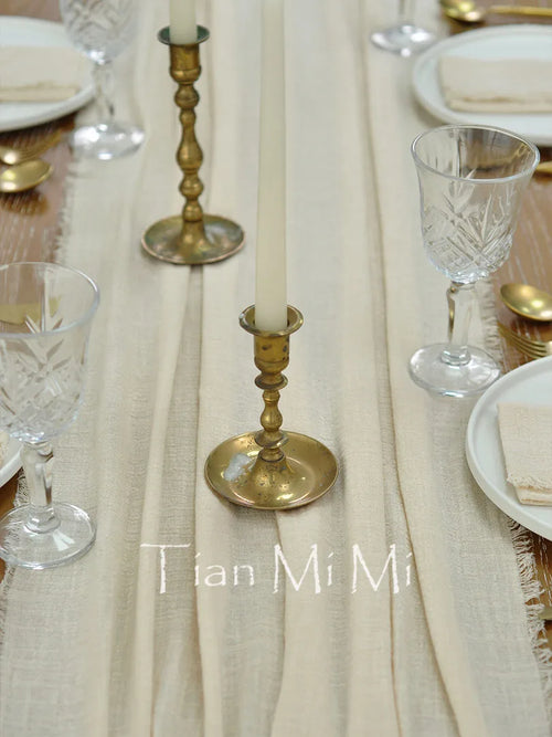 Chemin de table coton gaze rétro décoration mariage - vue 6 sur 7