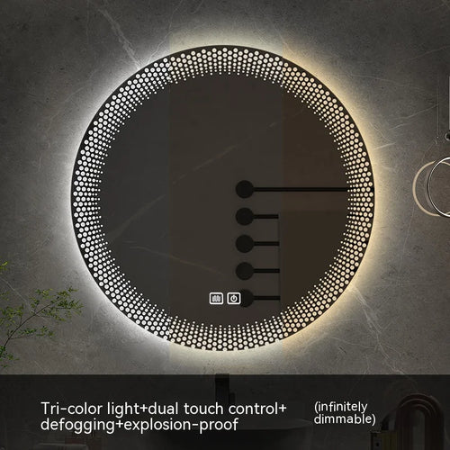 miroir rond à led avec rétroéclairage réglable et antibuée intelligent - vue 17 sur 25