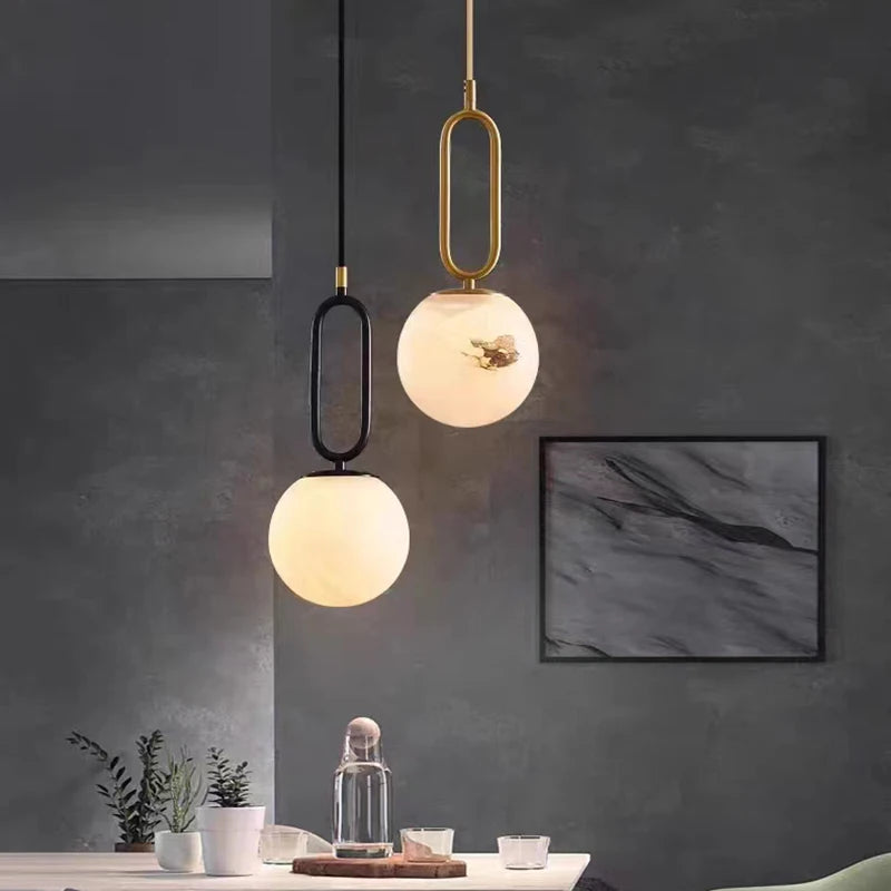 suspension led en laiton et marbre naturel réglable - vue 1 sur 8