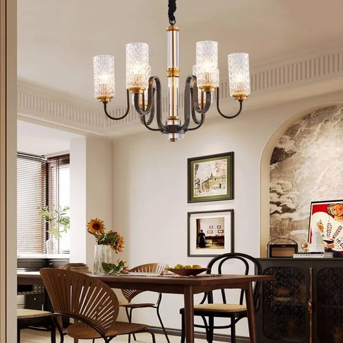 lustre rétro industriel en fer et verre suspendu à led - vue 2 sur 9