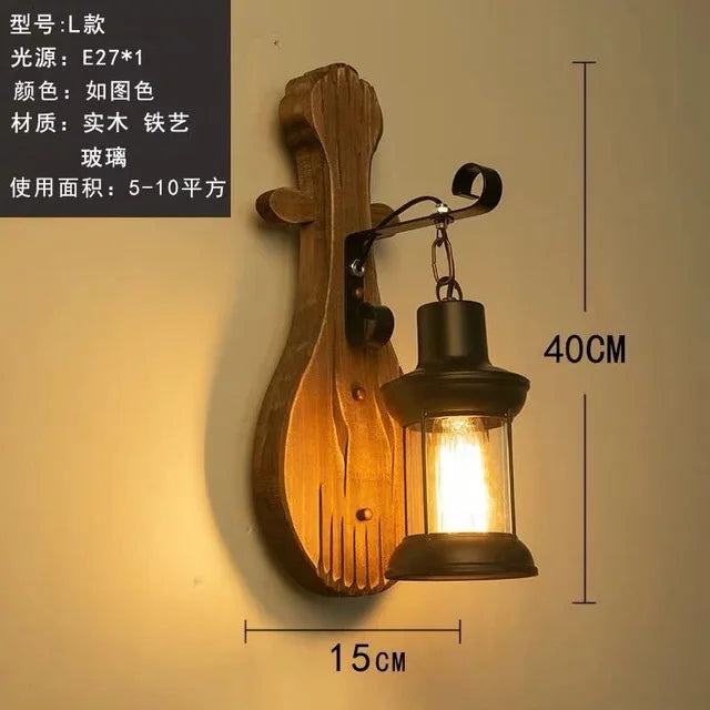 Applique murale LED industrielle rétro en bois - vue 11 sur 21