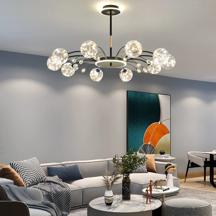 lustre sandyha luxe led en fer avec boules de verre - vue 2 sur 16