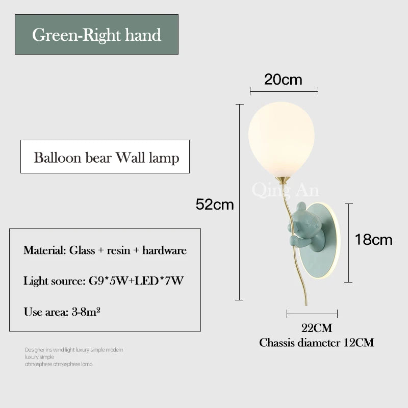 applique murale ours en ballon pour chambre d'enfant