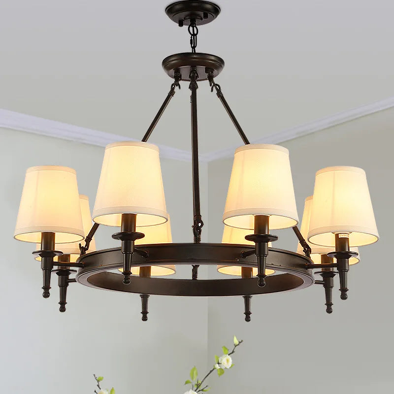 Abat-jour en tissu LED lustre Style américain minimaliste tout en cuivre chambre cuisine éclairage salon plafonnier luminaire - vue 3 sur 8
