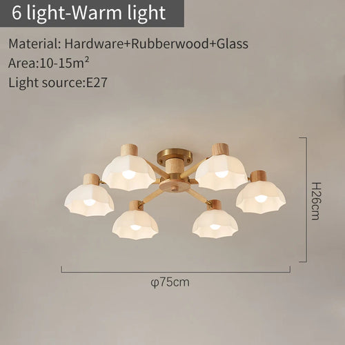 Plafonniers nordiques en bois de caoutchouc avec lampadaires en verre pour salon moderne blanc chaud lumière froide Lustres chambre lampara - vue 12 sur 12