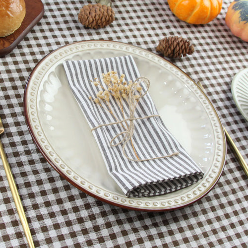 Serviette de table lin coton style européen rayé - vue 6 sur 7