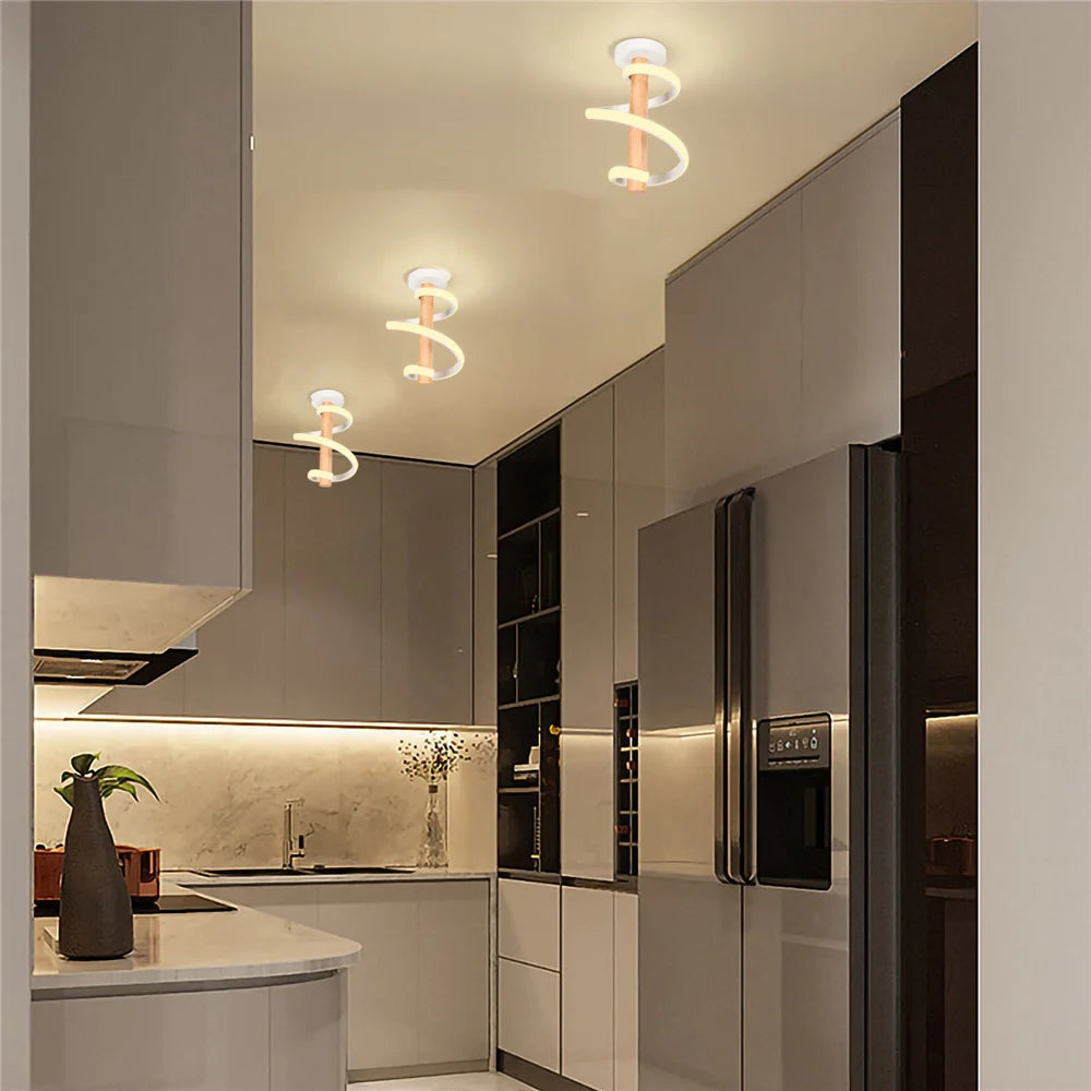 plafonnier led ondulé en bois design moderne long tube décoratif - vue 5 sur 10