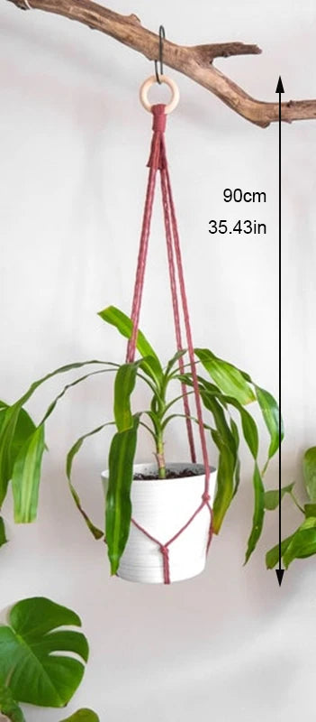 support de plante en macramé suspendu fait main en coton naturel - vue 18 sur 23