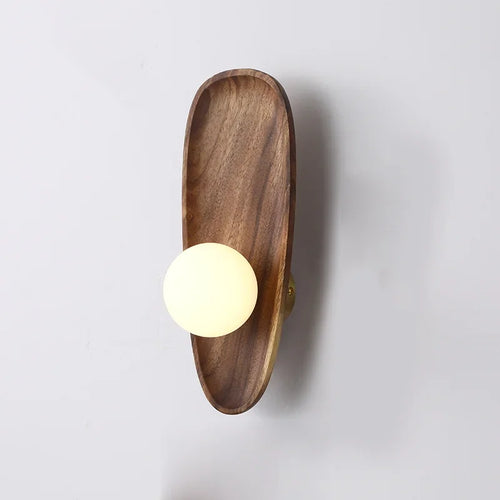 applique murale en bois naturel avec abat-jour en verre vintage - vue 3 sur 8