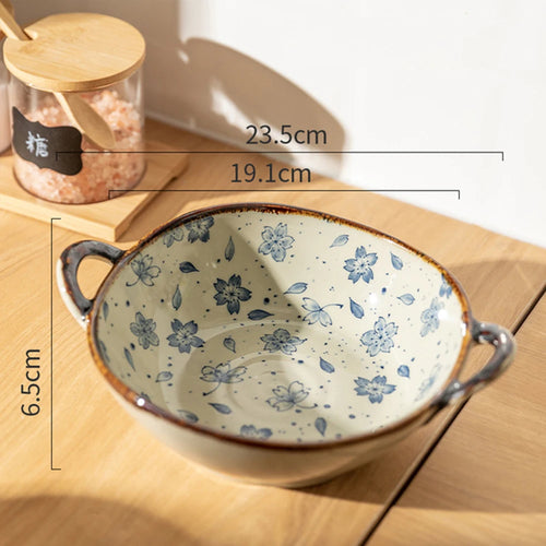 Bol nouilles ceramique anse motif floral 19 cm - vue 8 sur 7
