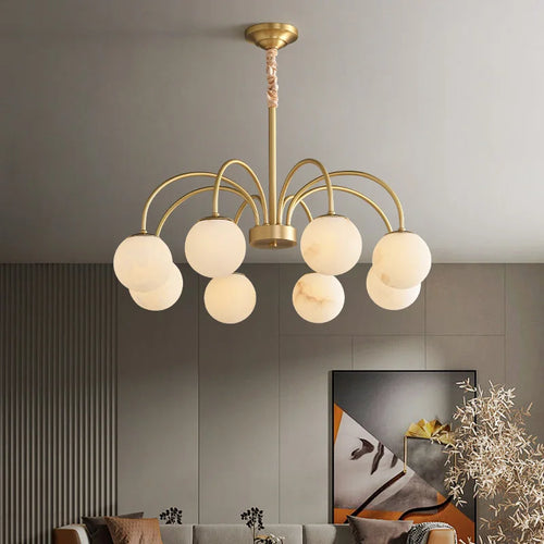 suspension moderne en cuivre et marbre naturel pour un éclairage luxueux - vue 3 sur 8