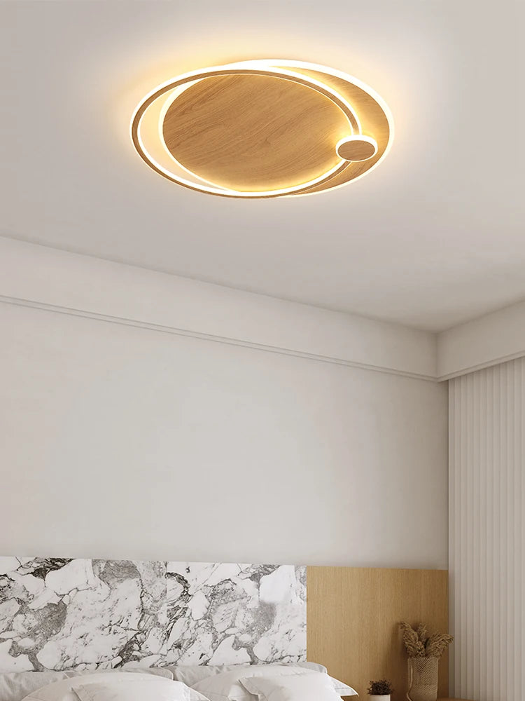 lustre moderne en bois avec éclairage intelligent circulaire - vue 4 sur 9