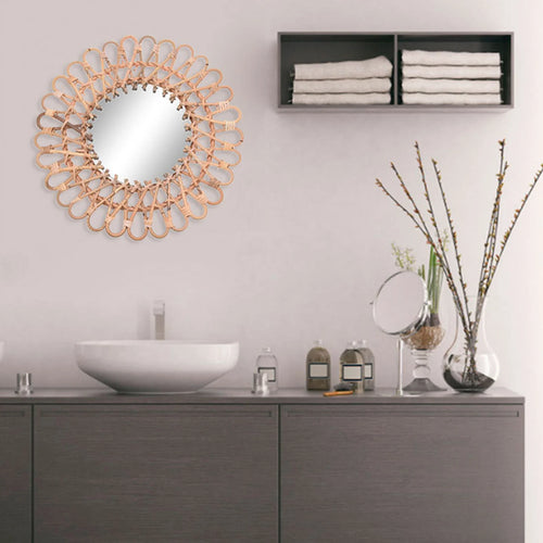 miroir mural rond en rotin au design nordique élégant - vue 2 sur 6