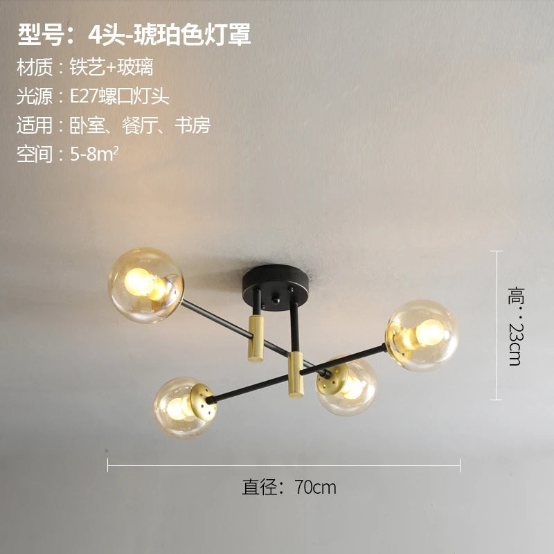 lustre nordique moderne led avec boules de verre - vue 13 sur 18