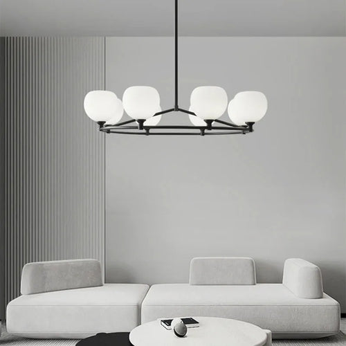 lustre en cuivre noir design moderne avec ampoule en verre blanc - vue 2 sur 12