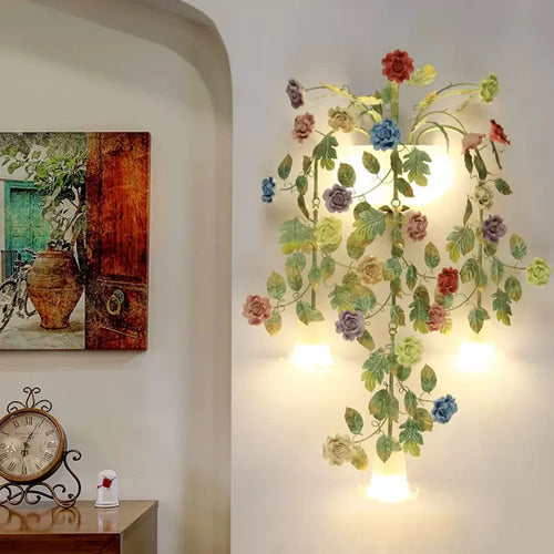 applique murale en métal avec fleurs et herbes décoratives - vue 4 sur 8