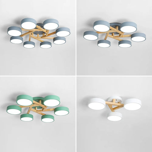 lustre led style nordique moderne en bois massif - vue 5 sur 15