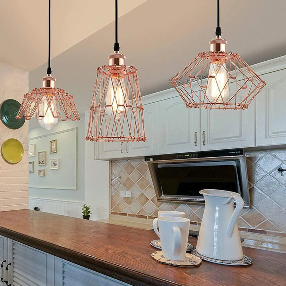 Pendant Light,Industrial Ceiling Pendant Light Fixtures Metal Lampshade,Deformable Geometric Cord Adjustable Folding Cage E27 - vue 6 sur 7