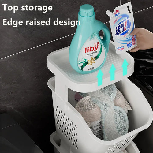 panier de rangement pour linge sale avec roulettes pratiques - vue 6 sur 9