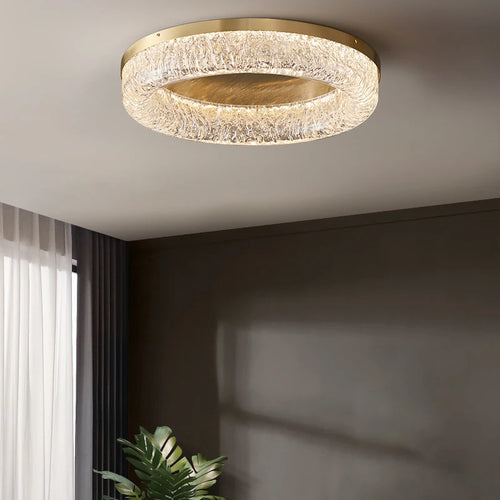 Plafonnier Led rond en laiton au design nordique moderne - vue 3 sur 14