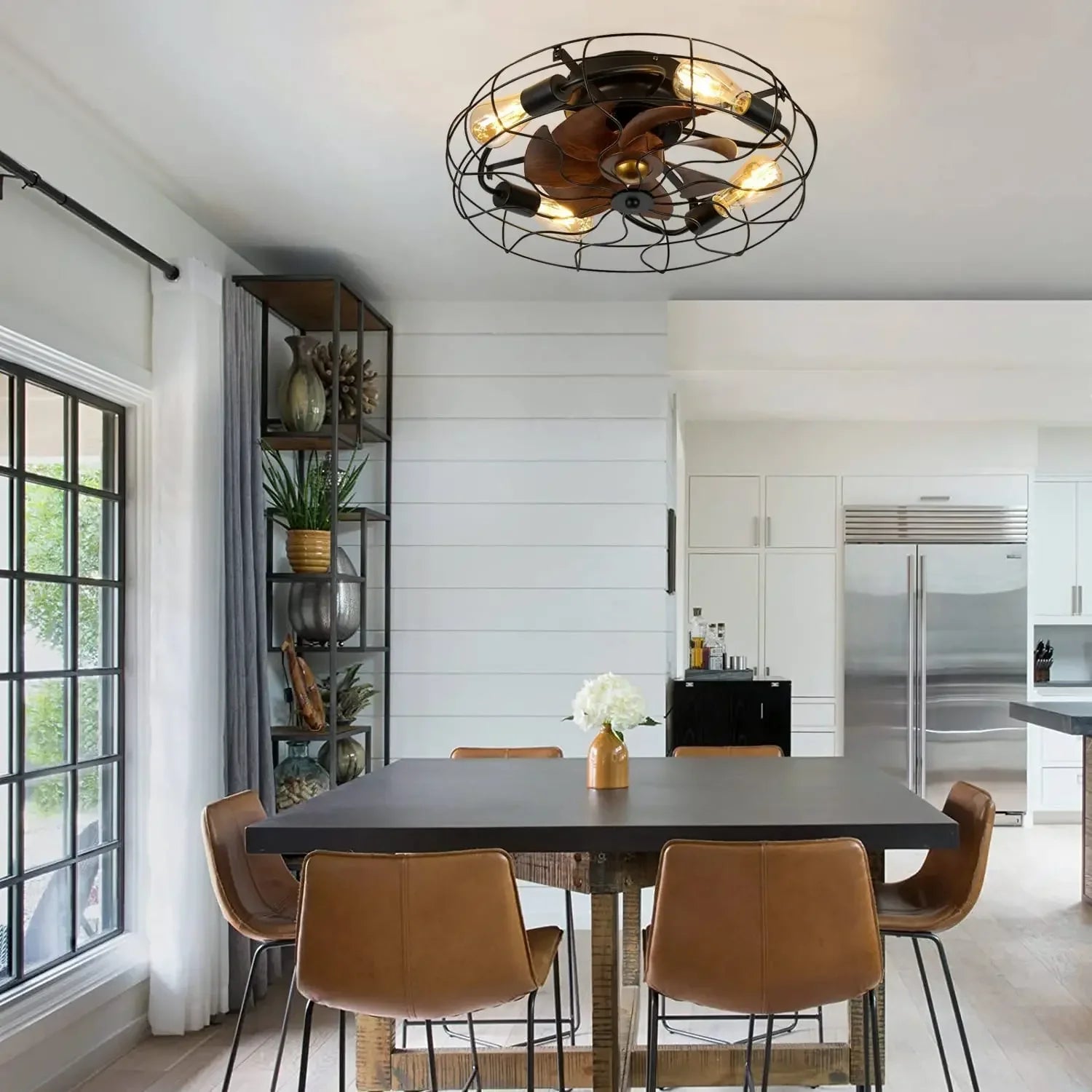 plafonnier ventilateur de plafond avec lumières et télécommande - vue 3 sur 7