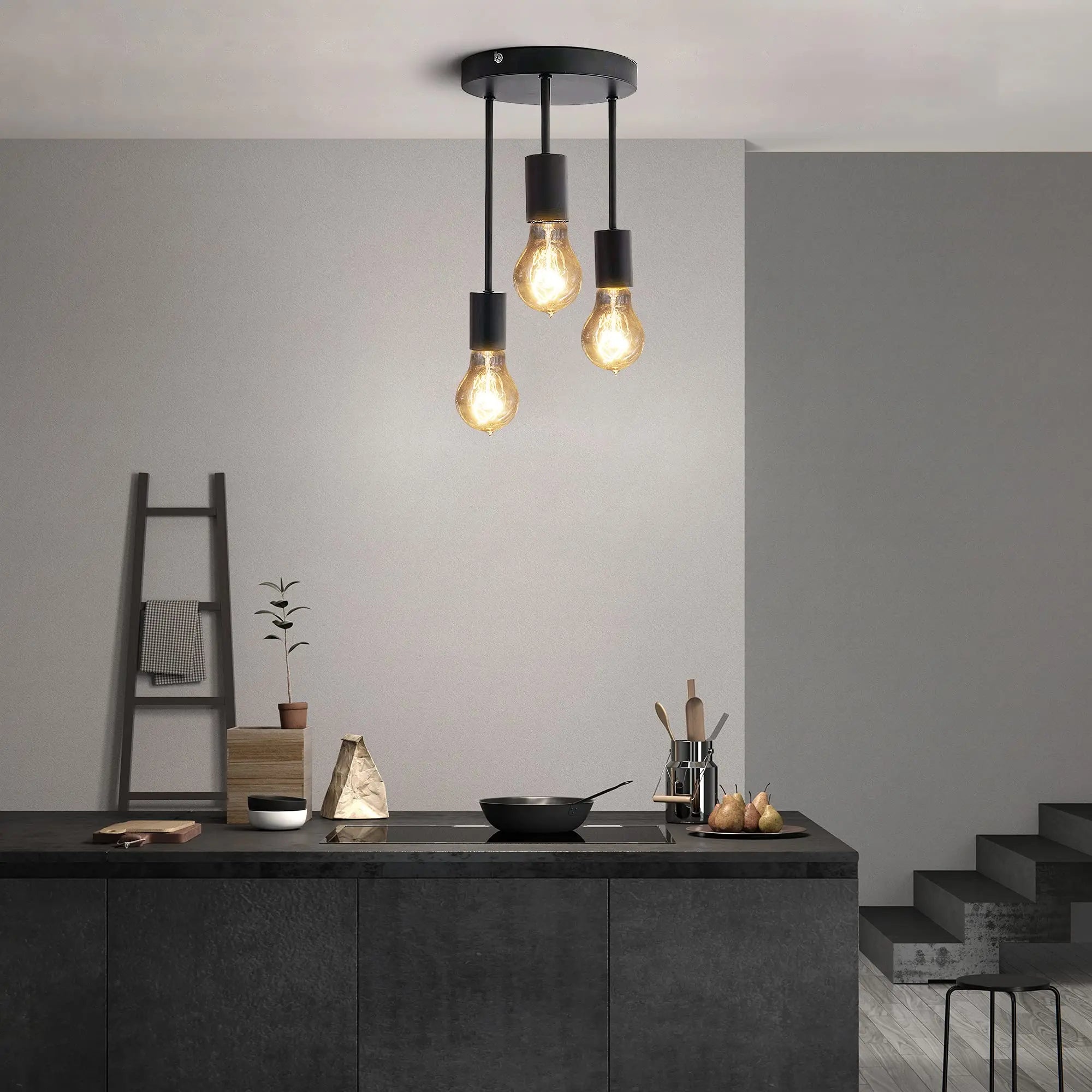 Plafonnier 5 lampes Vintage noir industriel - vue 4 sur 8
