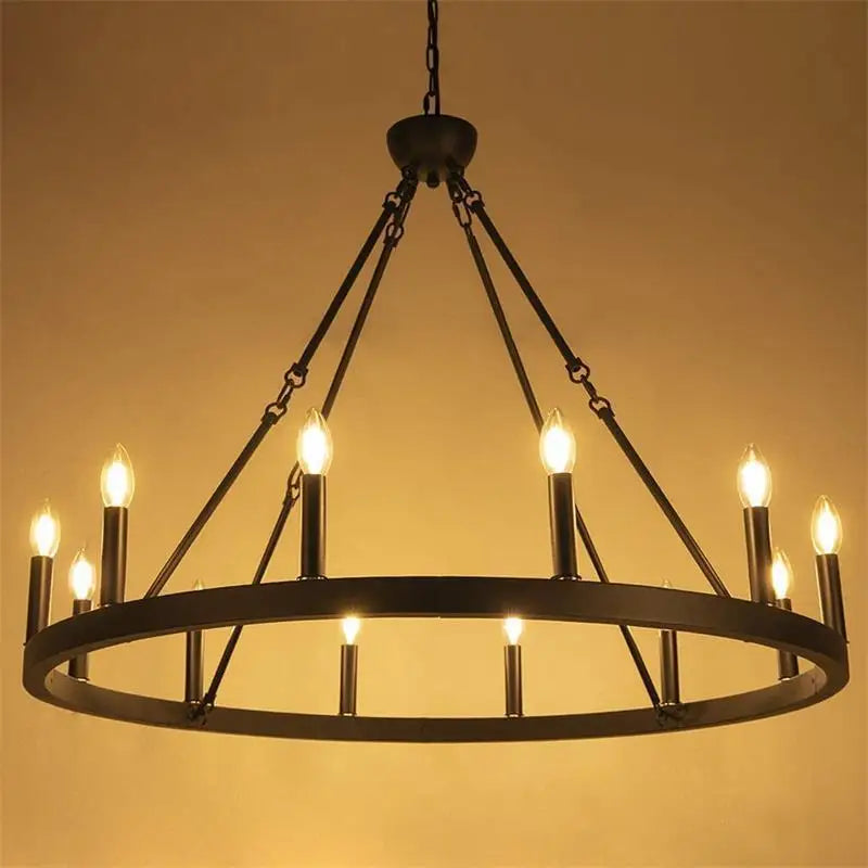 lustre industriel moderne en fer rond avec led pour décoration - vue 5 sur 10