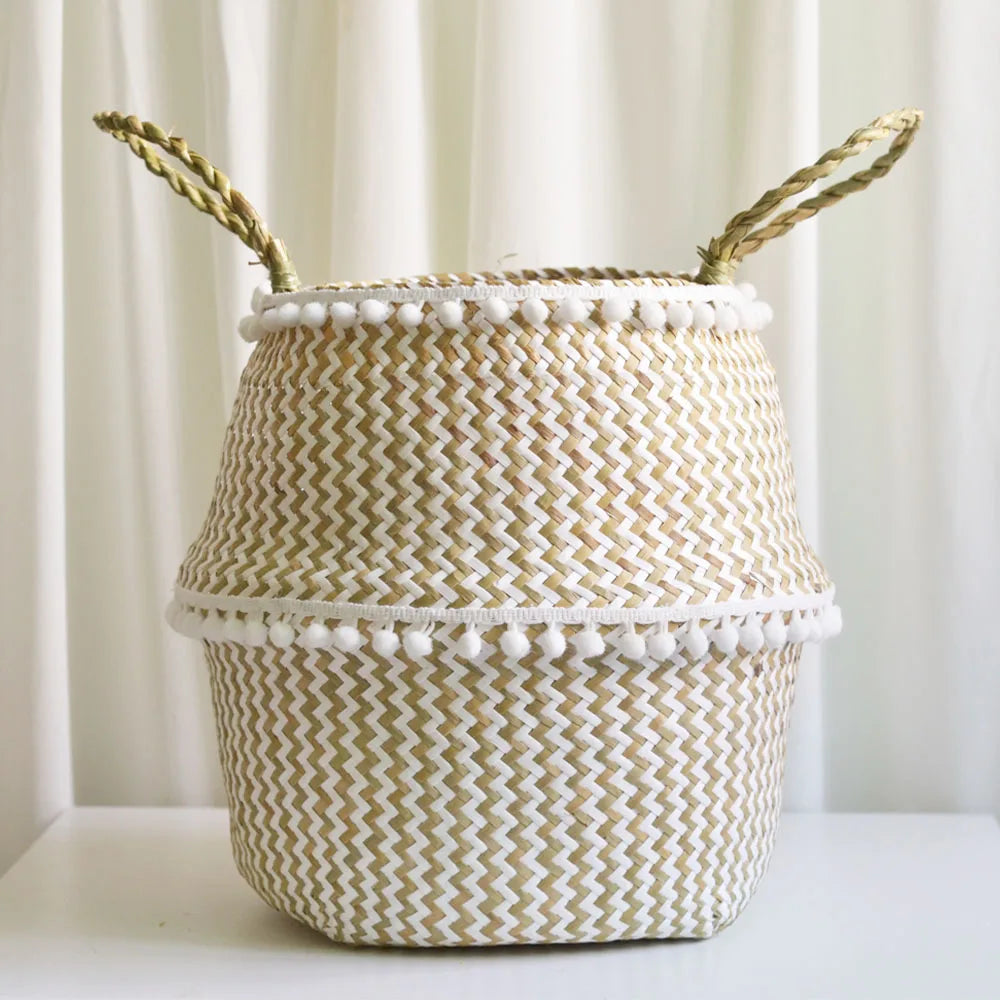 panier pliable en paille d'algues pour rangement et décoration intérieure - vue 1 sur 7