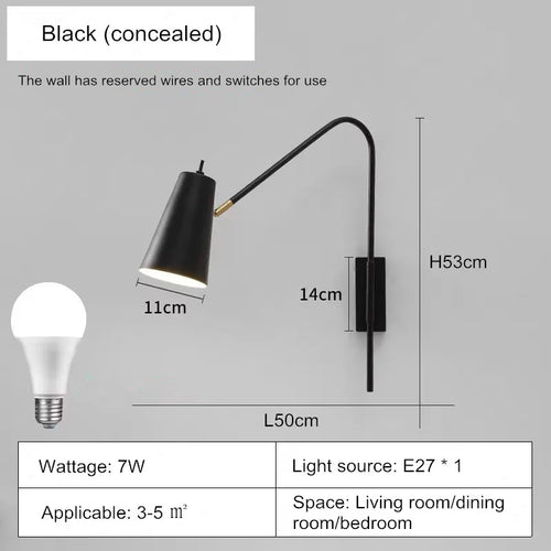 Minimally Adjustable Bedroom Bedside Wall Lamp, Long Arm Dining Room Wall Lamp, Nordic Long Pole Industrial Style Swing Arm Lamp - vue 10 sur 12