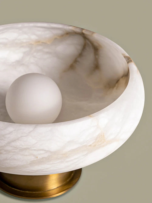 lampe de chevet en laiton et marbre flocon de neige naturel - vue 5 sur 7