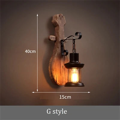 applique murale industrielle en bois style loft vintage - vue 14 sur 19