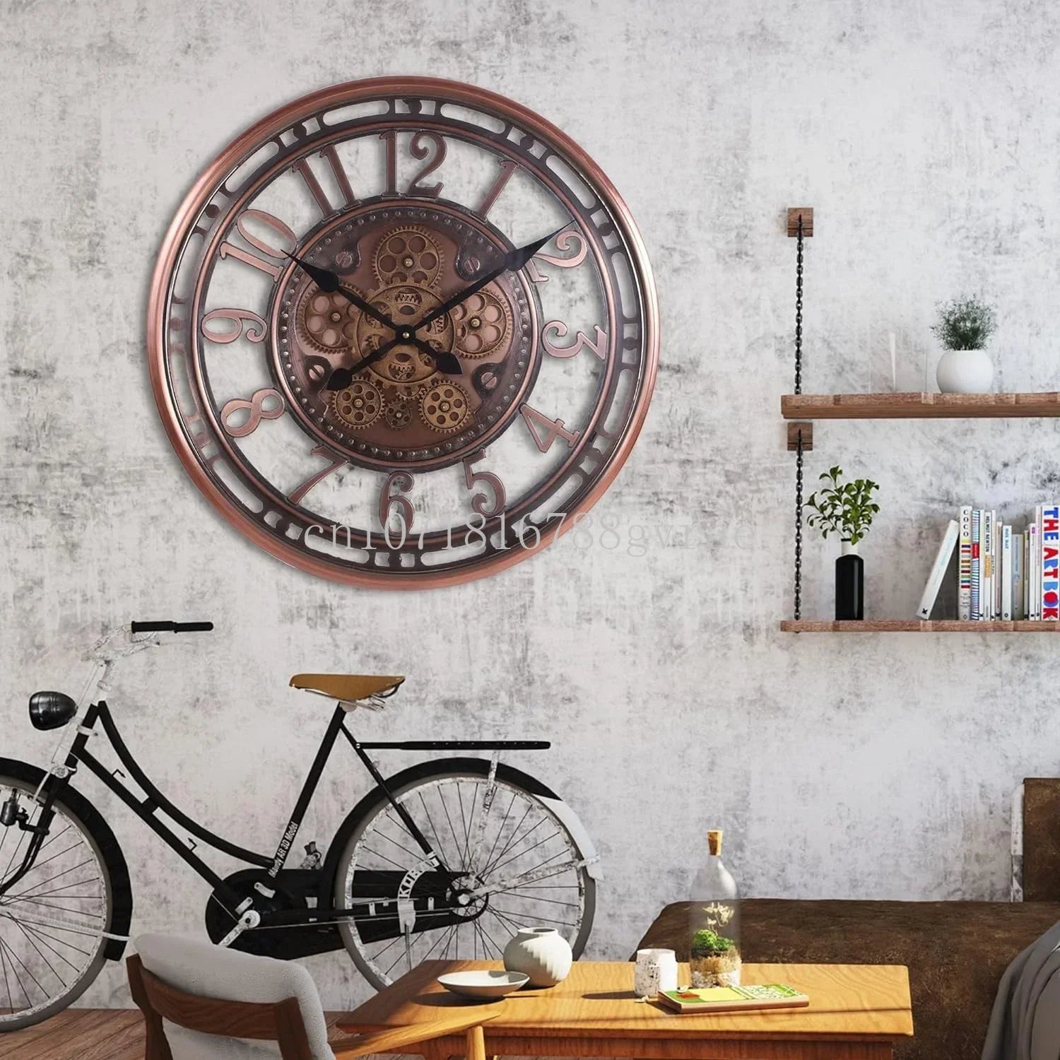horloge murale industrielle en métal avec engrenages mobiles décorative - vue 5 sur 14