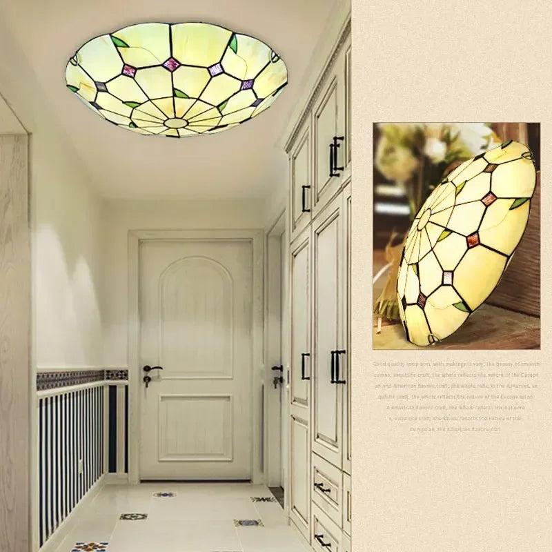 lustre tiffany méditerranéen bohème vitrail pour décoration intérieure - vue 3 sur 9