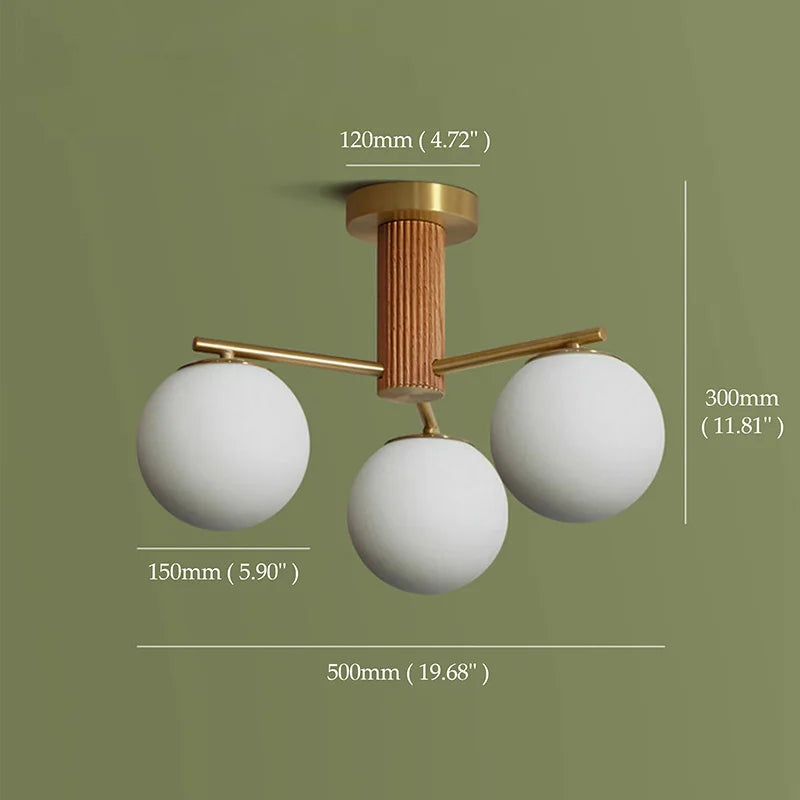 Walnut Wood Brass Round Glass, Wabi-sabi Modern Simple style, Chandelier light for Living room, Bedroom, Dining room, Study - vue 5 sur 16