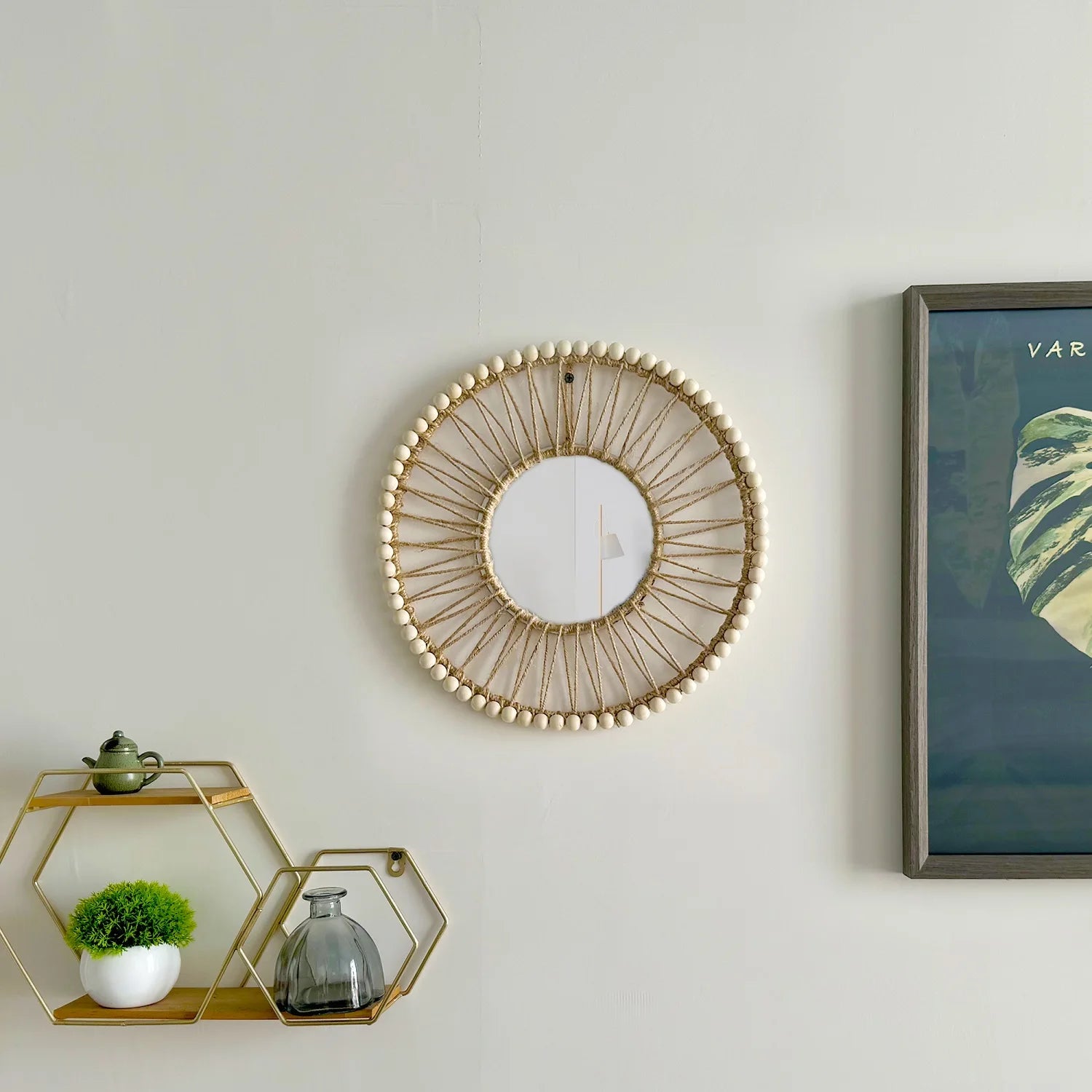 miroir décoratif nordique tissé à la main pour un intérieur créatif - vue 5 sur 6