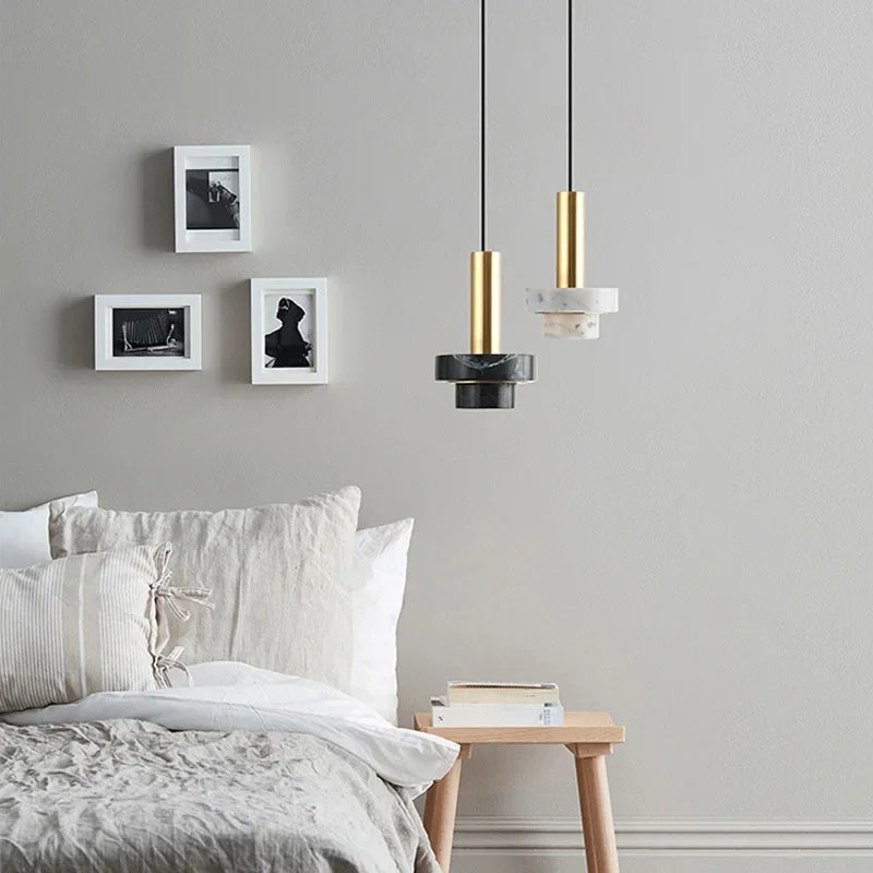 suspension nordique en marbre avec éclairage led moderne - vue 3 sur 9