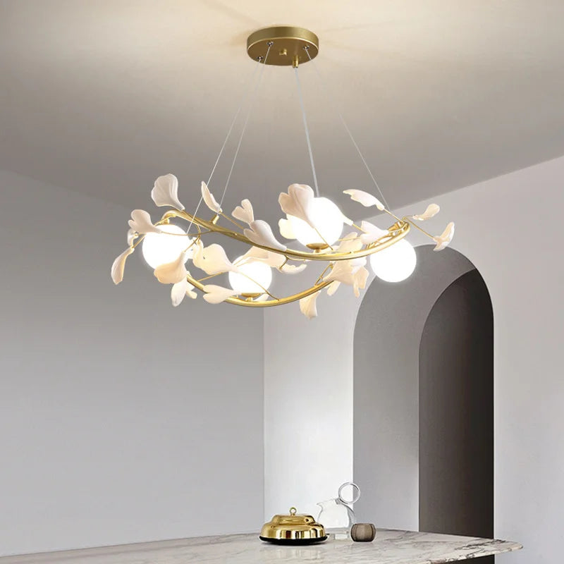lustre led moderne en forme de pétale de ginkgo lumineux et élégant - vue 5 sur 9
