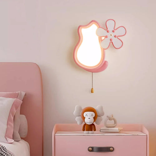 applique murale mignonne avec chat et fleur pour enfant - vue 2 sur 9