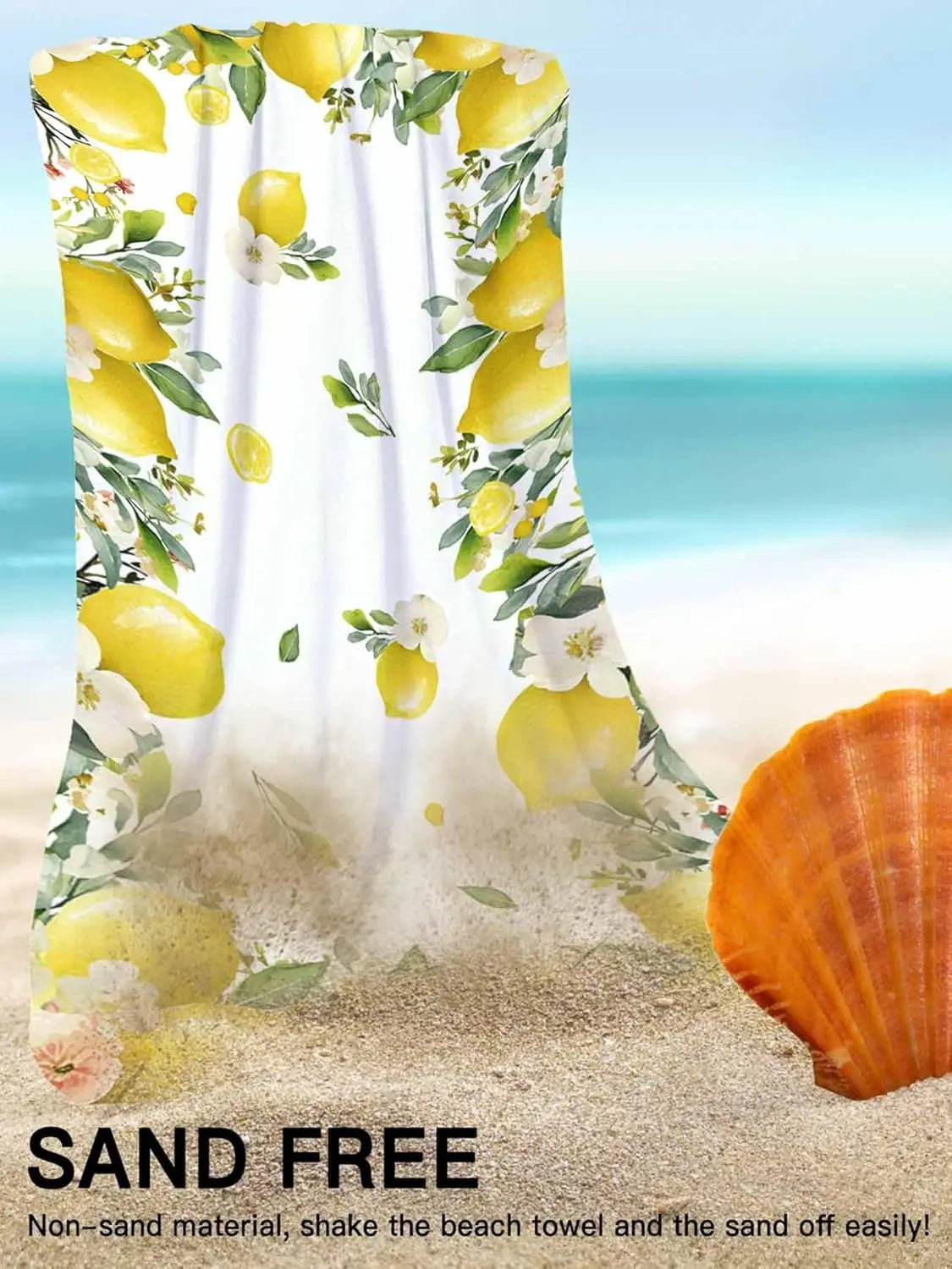 serviette de bain microfibre citron floral plage absorbante - vue 5 sur 6