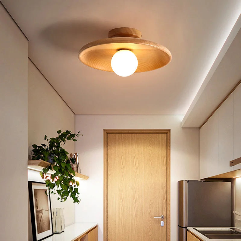 Plafonnier en bois Led nordique pour salon plafonnier en bois pour chambre à coucher salle à manger couloir balcon luminaire G9 - vue 3 sur 8