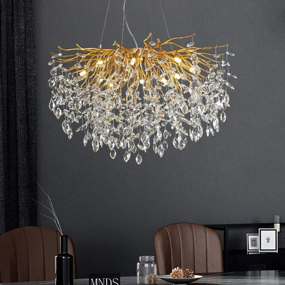 lustre en cristal doré design nordique à led décoratif - vue 4 sur 11