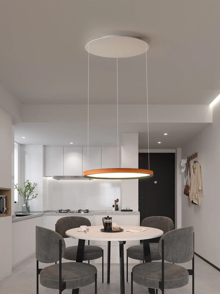 Nordic Modern Minimalist Restaurant Bar, Living Room, Bedroom, Ring Chandelier, Artistic Personality, Real Leather Chandelier - vue 2 sur 10
