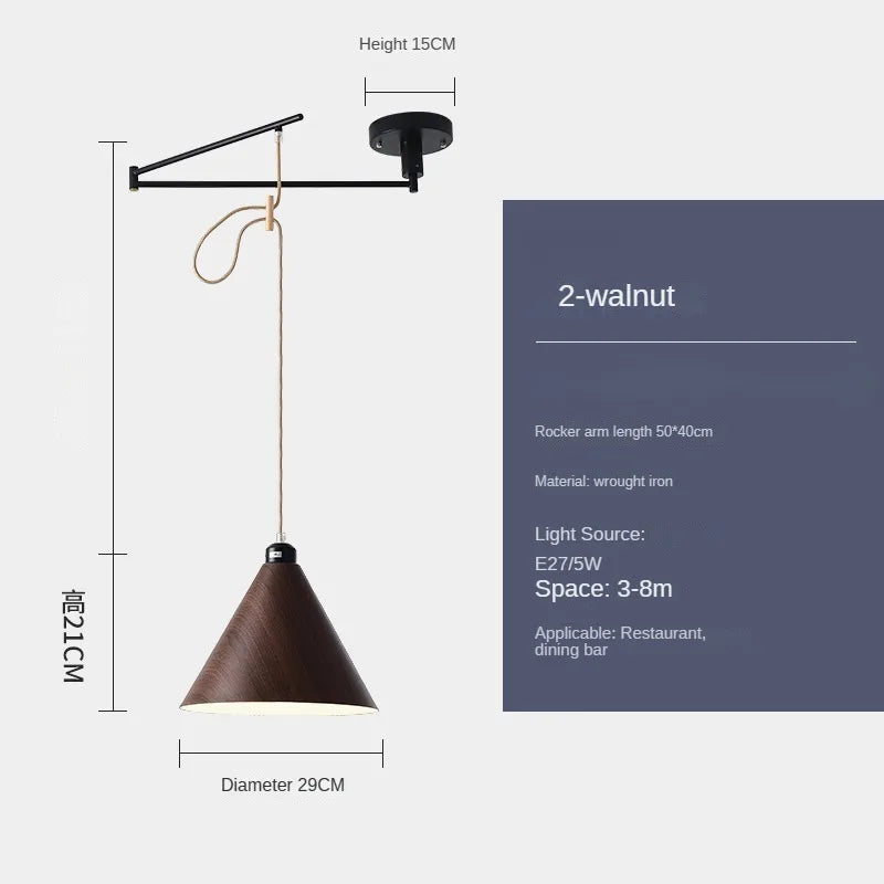 lustre moderne à led créatif avec bras rétractable en bois artistique - vue 7 sur 16