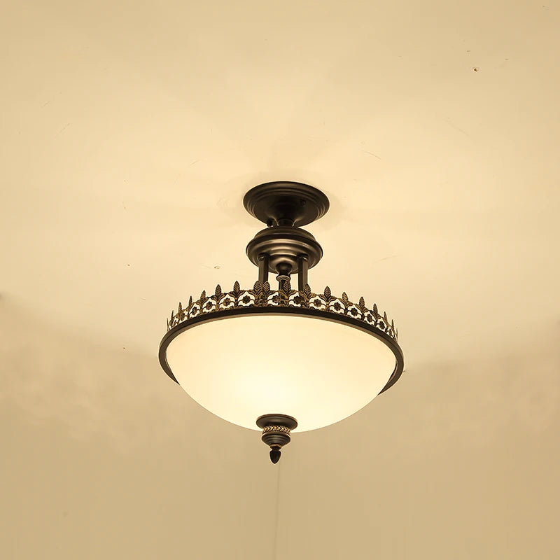 lustre led style campagnard américain en fer forgé et verre - vue 4 sur 6