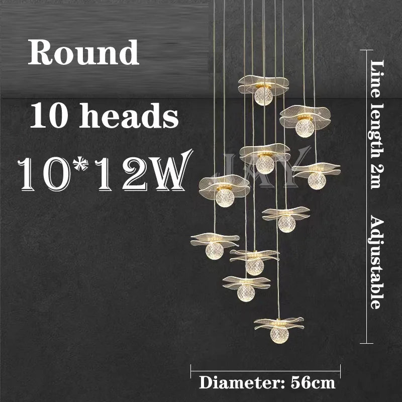 suspension moderne en forme de feuille de lotus personnalisable en cristal - vue 10 sur 13