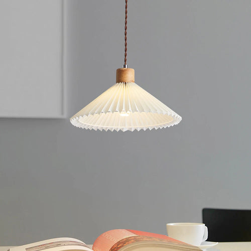 lustre led moderne avec abat-jour plissé suspendu - vue 4 sur 8