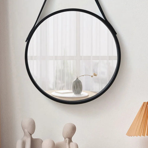 miroir rond mural en bois épais pour maquillage - vue 5 sur 9